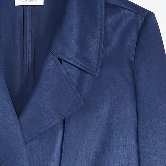 Navy Blue Trench Coat with Belted Waist and Long Silhouette - Picture 6 of 11